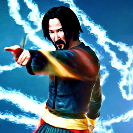 Image similar to keanu reeves as songoku in live action dragon ball movie