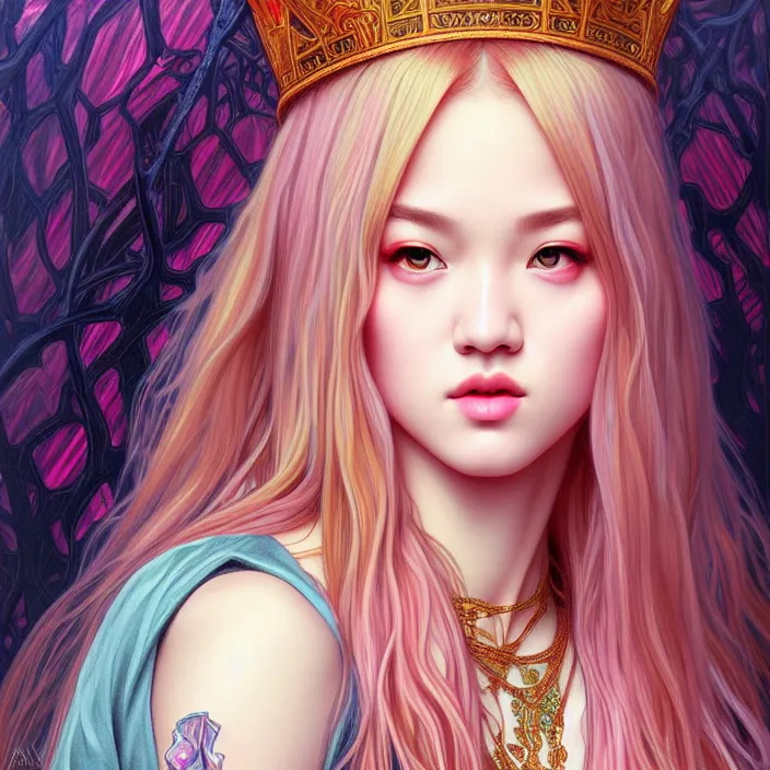 Image similar to jossi of blackpink, king, tarot card, highly detailed, digital painting, smooth, sharp focus, illustration, ultra realistic, 8 k, art by artgerm and alphonse mucha