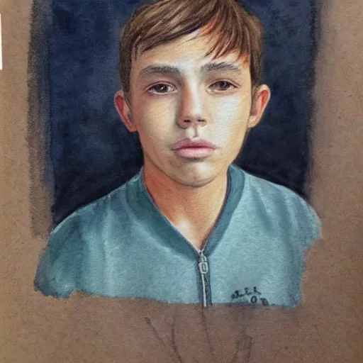 Image similar to Portrait of 14 years old boy, aquarelle