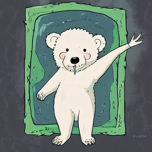 Prompt: cute anime polar bear holding a sign, studio ghibli, digital art, high quality, beautiful illustration, anime