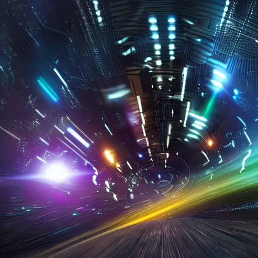 Image similar to speed, diverse interstellar cybersuits, from behind, motion blur, bokeh, wide wide angle, vivid, elaborate, highly detailed, beautiful lighting