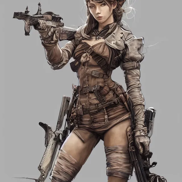 Prompt: the portrait of lawful a neutral colorful female infantry gunner as absurdly beautiful, gorgeous, elegant, young swimsuit model looking straight, an ultrafine hyperdetailed illustration by kim jung gi, irakli nadar, intricate linework, highly detailed faces, extremely sharp focus, octopath traveler, unreal engine 5 highly rendered, global illumination, radiant light, detailed and intricate environment
