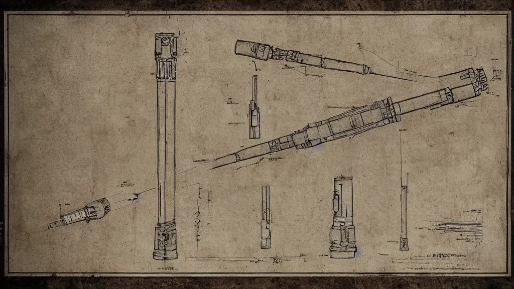 Image similar to ancient blueprint of a lightsaber