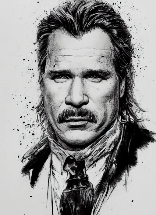 Image similar to portrait, Val Kilmer, Doc Holiday, Tombstone, watercolor, dramatic lighting, cinematic, establishing shot, extremely high detail, foto realistic, cinematic lighting, pen and ink, intricate line drawings, by Yoshitaka Amano, Ruan Jia, Kentaro Miura, Artgerm, post processed, concept art, artstation, matte painting, style by eddie mendoza, raphael lacoste, alex ross