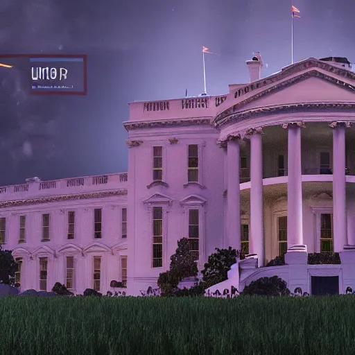 Image similar to live on cnn ufo lands on whitehouse lawn, hyper detailed, dramatic lighting, cgsociety, realistic, hyper detailed, insane details, intricate, dramatic lighting, hypermaximalist, golden ratio, rule of thirds, octane render, weta digital, micro details, ultra wide angle, artstation trending, 8 k,