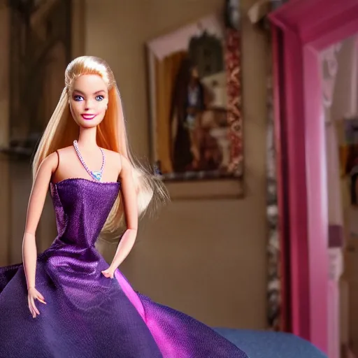 Prompt: barbie i ’ m real life live action remake, 4 k, film still, live action, realistic, human, actress, wide angle, 4 k, background of castle