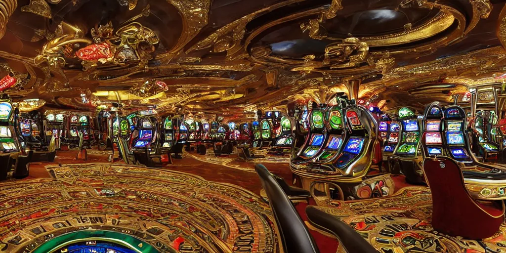 Image similar to interior of the beetle casino, extreme detail, hd, masterpiece