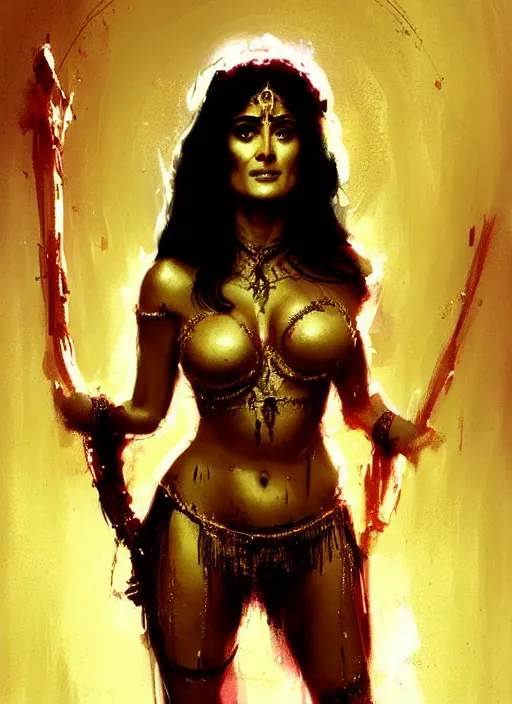 Image similar to portrait of salma hayek as dejah thoris, by ismail inceoglu