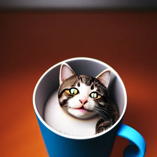 Image similar to a cup full of cats, a cat inside of a mug, high definition, beautiful award winning photography, 8 k.