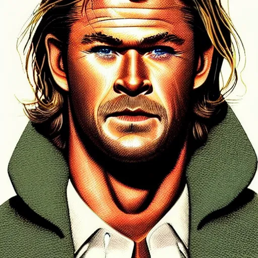 Image similar to “ chris hemsworth retro minimalist portrait by jean giraud, moebius starwatcher comic, 8 k ”