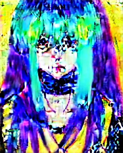 Image similar to neo tokyo japanese anime kawaii decora hologram of rimuru tempest, colourful blue hair, golden yellow eyes, wearing black stylish clothing, holography, irridescent, baroque visual kei glitch art