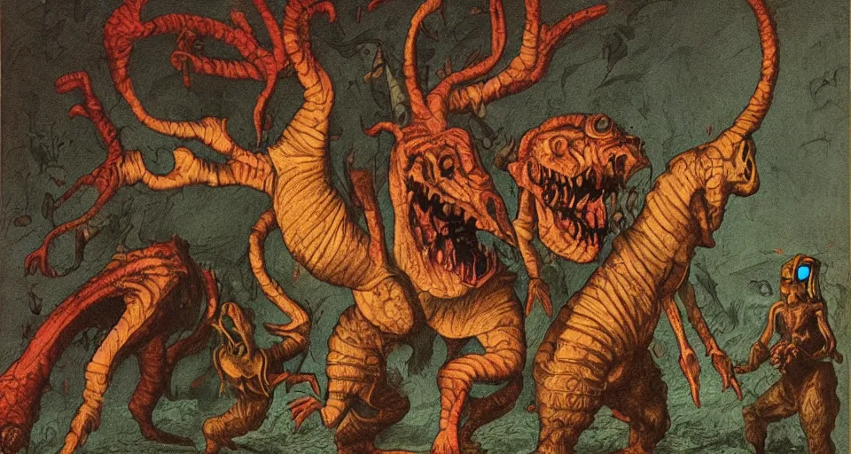 Image similar to bizarre bestiary of repressed unconscious emotional monsters and creatures