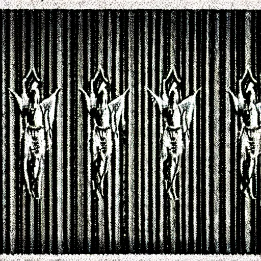 Image similar to vhs static overlay of the seven archangels, vhs, 1 9 9 0, highly realistic, highly detailed, vhs noise static, black and white, vhs glitch