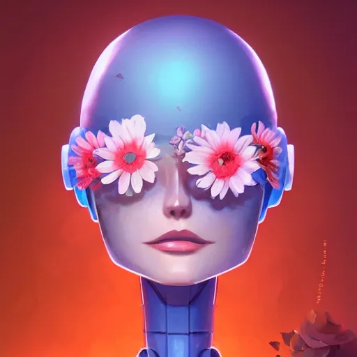 Image similar to a robot head with flowers coming out of the top, minimalist, behance hd by jesper ejsing, by rhads, makoto shinkai and lois van baarle, ilya kuvshinov, rossdraws global illumination