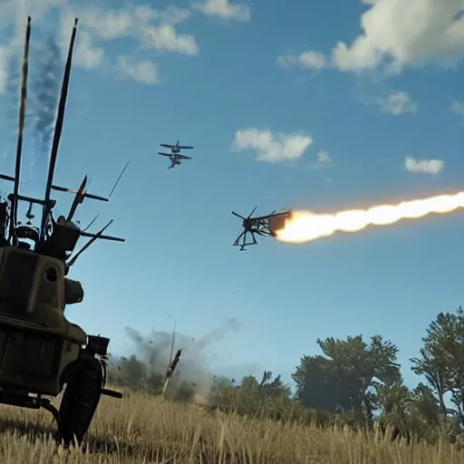 Image similar to apache helicopter in rdr 2 firing missiles