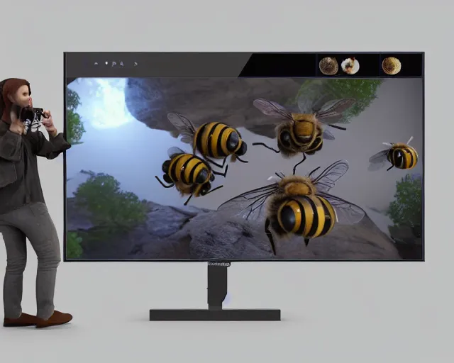 Image similar to anthro bee group video conference of anthro bees, photorealistic, octane render, rtx, hdr, unreal engine, digital art widescreen 8 k