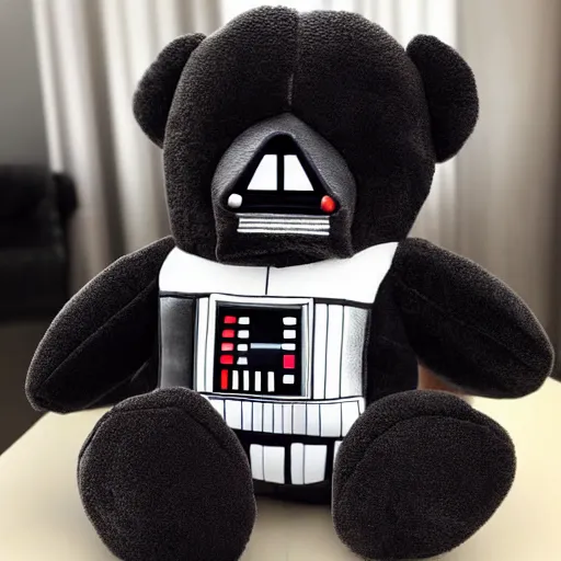 Prompt: a beautiful photo of a plushy darth vader teddy bear, trending on instagram