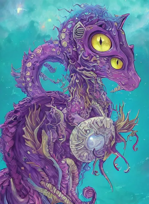 Prompt: cat seahorse fursona, autistic bisexual graphic designer and musician, long haired attractive androgynous fluffy humanoid character design, sharp focus, weirdcore voidpunk digital art by artgerm, akihiko yoshida, louis wain, simon stalenhag, hikari shimoda, wlop, noah bradley, furaffinity, artstation hd, trending on deviantart