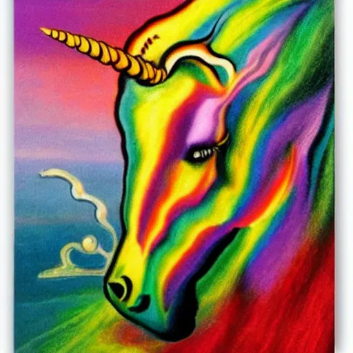 Prompt: A unicorn with rainbow color by Salvador Dali