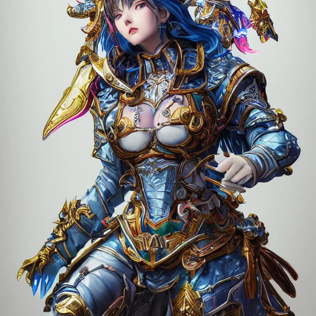 Prompt: studio portrait of lawful good colorful female holy divine mech paladin as absurdly beautiful, elegant, young cute gravure idol, ultrafine hyperrealistic detailed face illustration by kim jung gi, irakli nadar, intricate linework, sharp focus, bright colors, matte, octopath traveler, unreal engine highly rendered, global illumination, radiant light, intricate environment