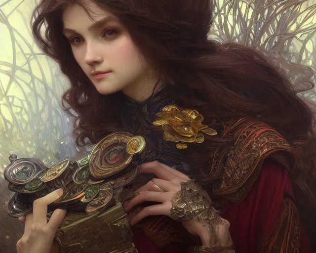 Image similar to photography of marie spartali stillman, deep focus, d & d, fantasy, intricate, elegant, highly detailed, digital painting, artstation, concept art, matte, sharp focus, illustration, hearthstone, art by artgerm and greg rutkowski and alphonse mucha