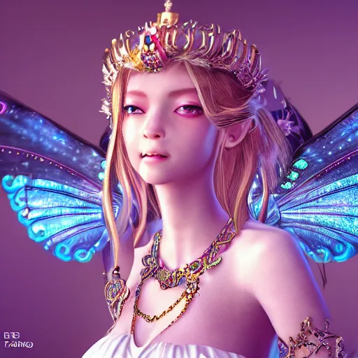 Image similar to portrait of fairy princess, glowing, ornate and intricate jewelry, jaw dropping beauty, glowing background lighting, white accent lighting, hyper detailed, fairy tale, 4 k octane render