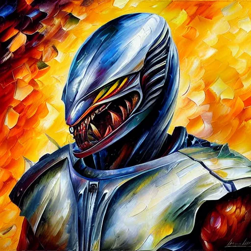 Prompt: portrait painting of The Predator by Leonid Afremov, alien armor, hyperdetailed!