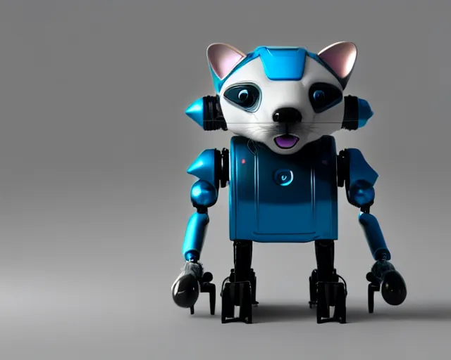 Image similar to futuristic ferret - shaped robot, robotic ferret - shaped 3 d octane render, cyberpunk ferret - shaped mechanical robot by mickael lelievre and remi cuxac