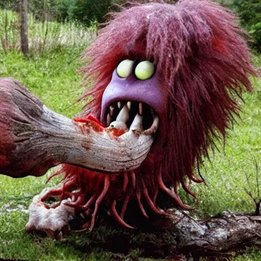 Prompt: elder worm with many teeth eating young children gritty