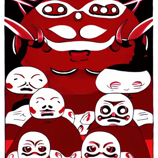 Prompt: daruma turned into a demon, satanic