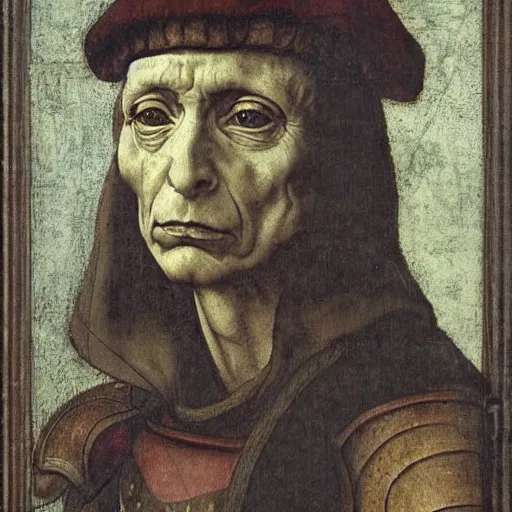 Prompt: Michel Houellebecq portrait in Renaissance armor, detailed, cinematic light, art by Leonardo da Vinci