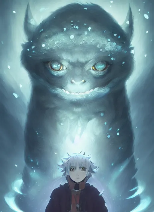 Image similar to a portrait of cute mystic beast - kun, intricate, tone mapped, ambient lighting, highly detailed, digital painting, artstation, concept art, 4 k, god rays, stunning beautiful, glowing eyes, sharp focus, by makoto shinkai and akihiko yoshida and hidari and wlop