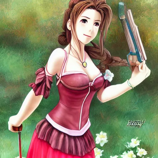 Prompt: aerith gainsborough by bangkuart