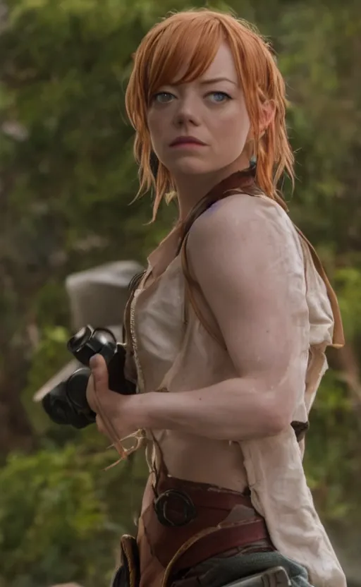 Prompt: epic cinematic still of live action chrono trigger movie, emma stone as marle, 8 k, 8 5 mm