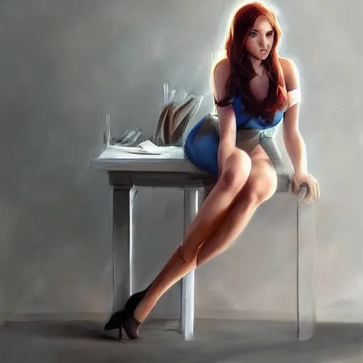 Image similar to beautiful girl leaning over table by artgerm, Pinterest