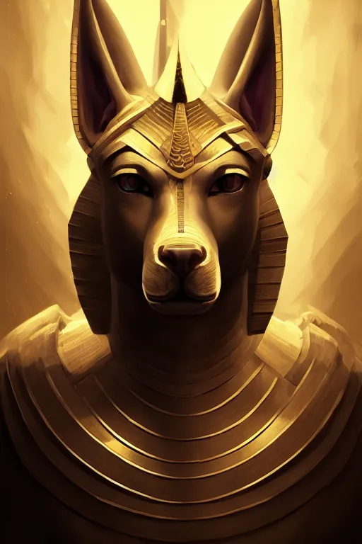 Image similar to the god anubis, egyptian setting, portrait, sharp focus, digital art, cgsociety, concept art, post processed, dynamic lighting, artstation, by emylie boivin, rossdraws and jazza