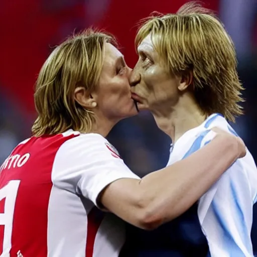 Prompt: photo of kolinda grabar kitarovic kissing luka modric