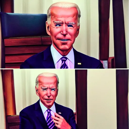 Image similar to joe biden playing Doki Doki Literature Club! on a computer, photo, realistic, detailed