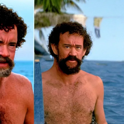 Prompt: Tom Hanks in the movie Castaway