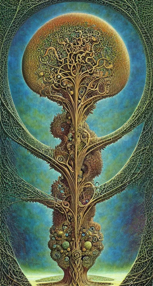 Image similar to tree of life by roger dean and andrew ferez, art forms of nature by ernst haeckel, divine chaos engine, symbolist, visionary, art nouveau, botanical fractal structures, organic, detailed, realistic, surreality