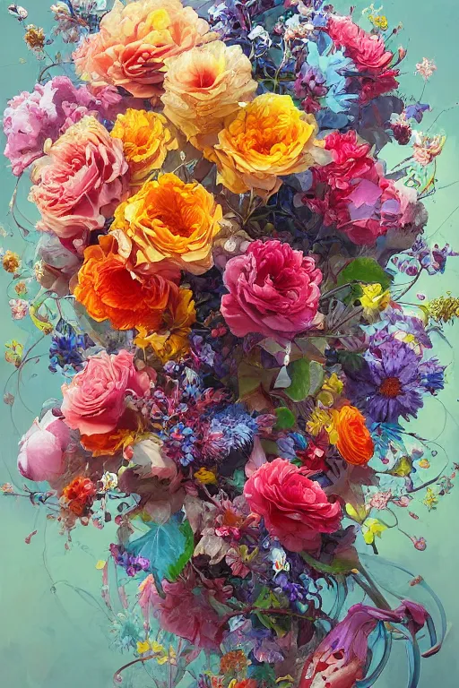 Image similar to a bouquet of colorful flowers, detailed painting, by James Jean and Ross Tran and Roger deam, masterpiece, award winning painting