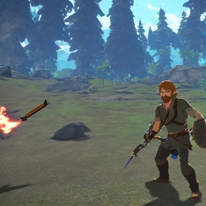 Image similar to Chuck Norris in The Legend of Zelda Breath of the Wild, detailed screenshot