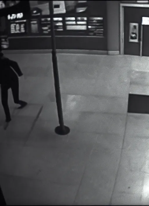 Prompt: black and white cctv footage of cryptid