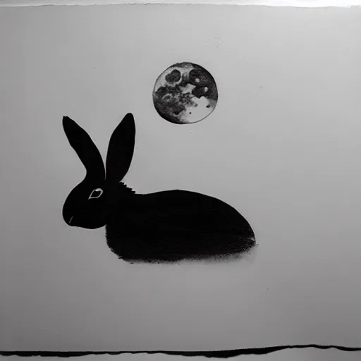 Image similar to zen, moon and rabbit, ink