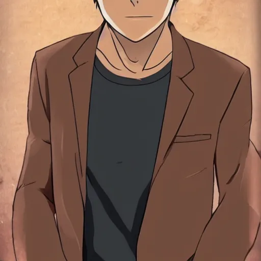 Prompt: A masculine middle aged man with tan skin, brown eyes, and hip-length, shiny, black hair, anime, manga