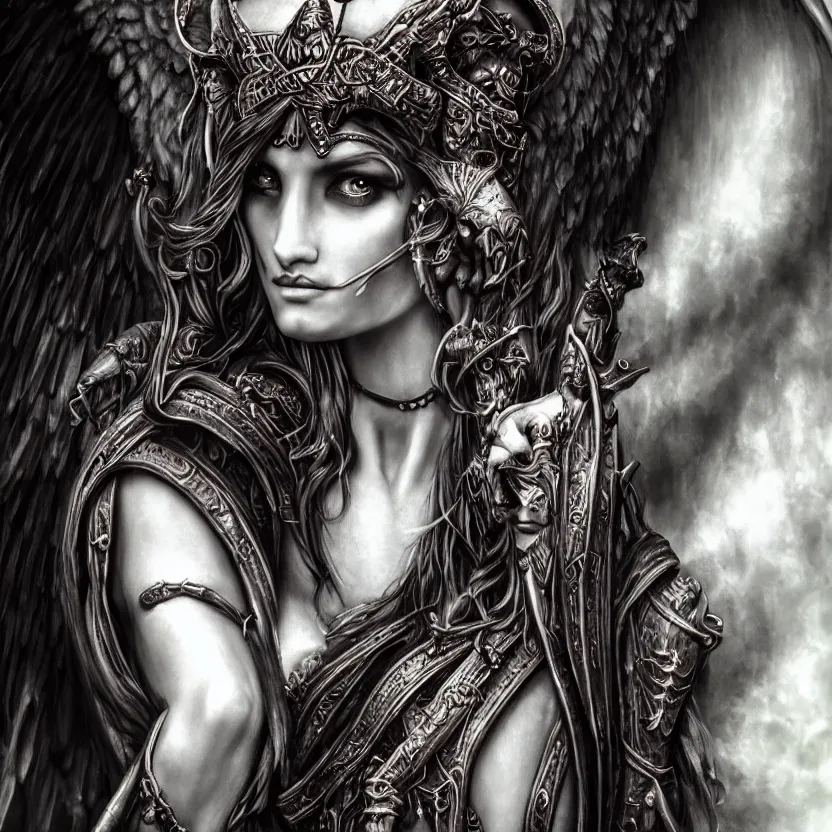 Image similar to candid photography, close up portrait, goddess of death, by anne stokes, photorealism, highly detailed, uhd