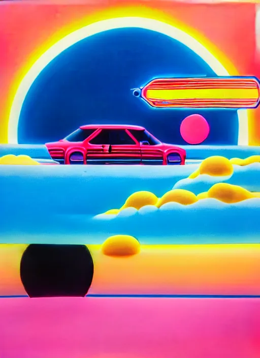 Prompt: drifting car by shusei nagaoka, kaws, david rudnick, airbrush on canvas, pastell colours, cell shaded, 8 k,