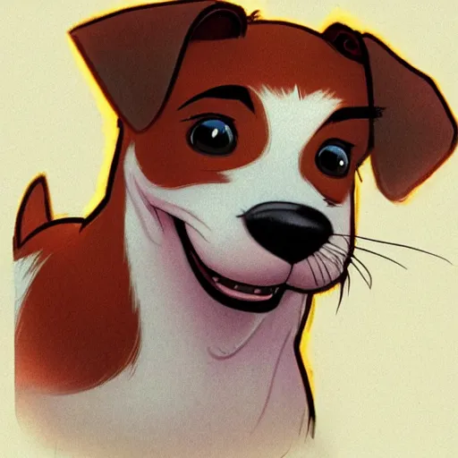 Image similar to jack russel terrier character shocked, pixar, disney, concept art, sketch, trending on artstation, graphic novel, childrens illustrated storybook, by alphonse mucha and cory loftis and matthias lechner