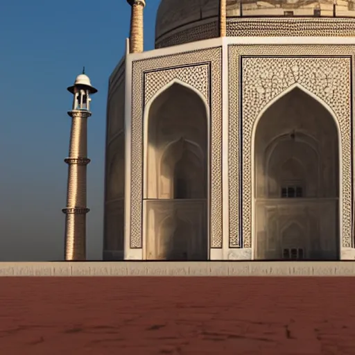 Image similar to a realistic photo of ruins of taj mahal, end of the world, octane render,