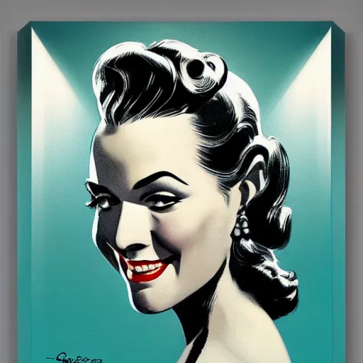 Image similar to smiling, happy, beautiful, intelligent, powerful 1 9 4 0 s movie star loving eyes, fully clothed, wise, beautiful, dramatic lighting, sharp focus, art deco patterns by stanley artgerm, retro futurism, dramatic lighting, trending on artstation, flat colour, geometric curves, gradient filter